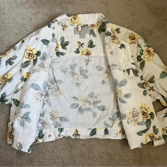 Vintage ESPRIT Sport 80s 90s Floral Rose Print Linen Cotton Blend Jacket size M - Picture 3 of 11